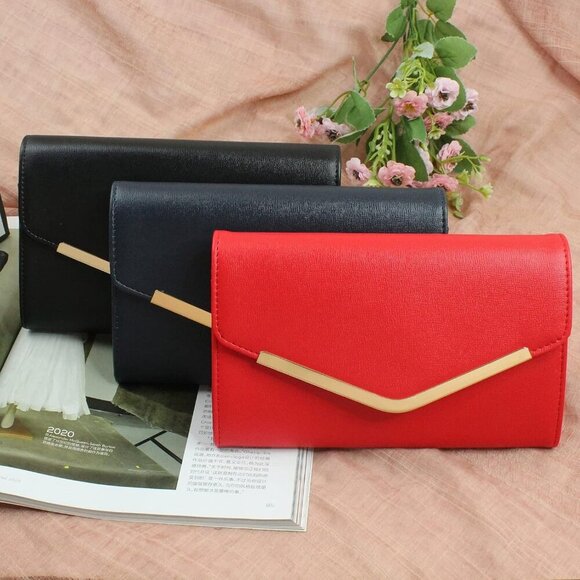 🆕Women Red Clutch Purse Evening Bag Envelope With Detachable Chain Handbag - Picture 7 of 7